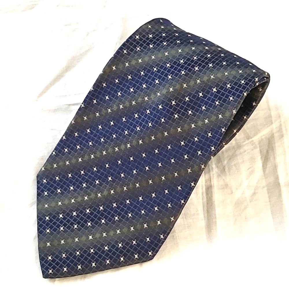 Vintage Rare CHRISTIAN DIOR Navy Blue Star Men's Silk Tie Made In Canada